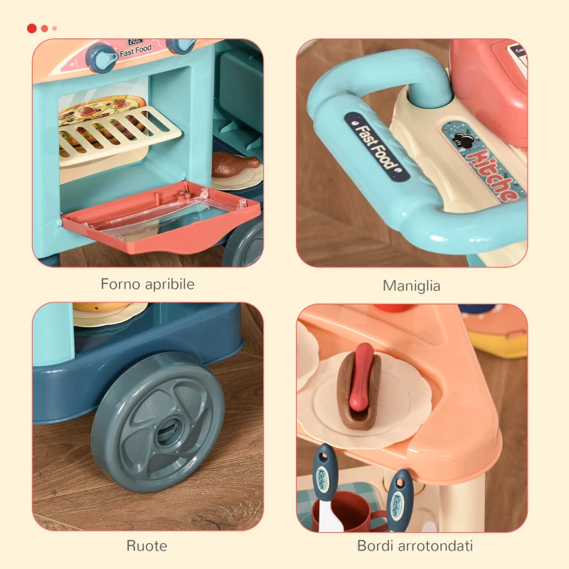 HOMCOM Cucina Giocattolo Per Bambini 3-6 Anni, Caffetteria Ristorante con 50 Accessori Inclusi, 79.5 x 33 x 90.5cm