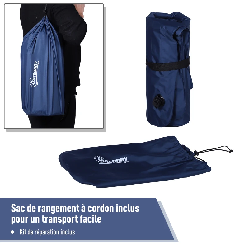 Outsunny Matelas autogonflant de camping - grand confort 2 personnes - pliable avec sac de transport inclus - bleu marine