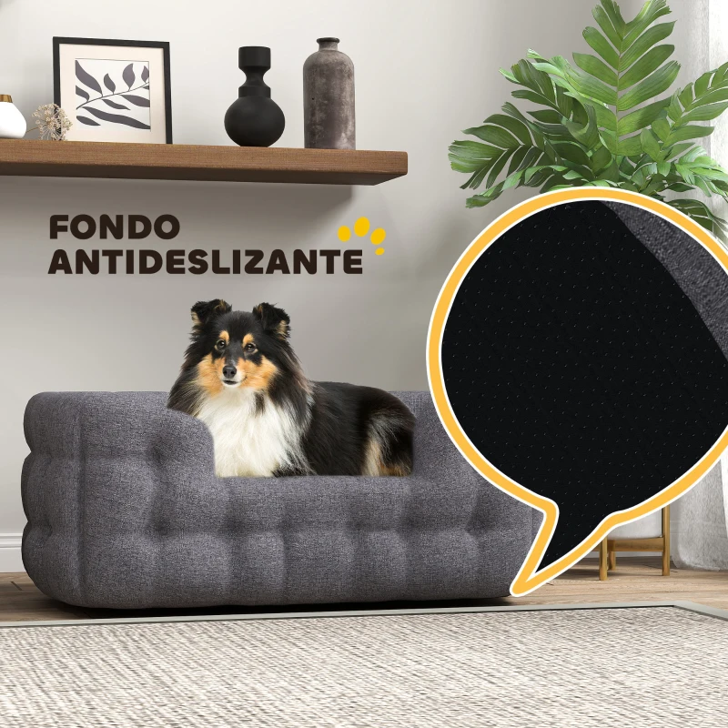 PawHut Cama para Mascotas con 2 Almohadas Colchón para Perros Antideslizante con Funda Extraíble y Lavable 90x60x35 cm Gris
