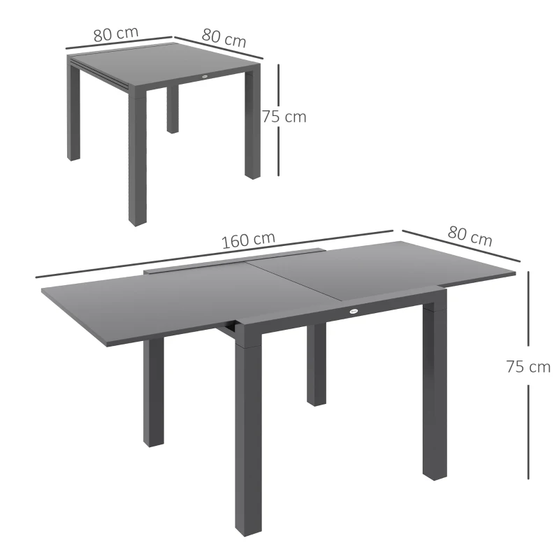 Outsunny Table de jardin rectangulaire extensible jusqu'à 6 personnes en aluminium dim. 80/160L x 80l x 75H cm gris anthracite
