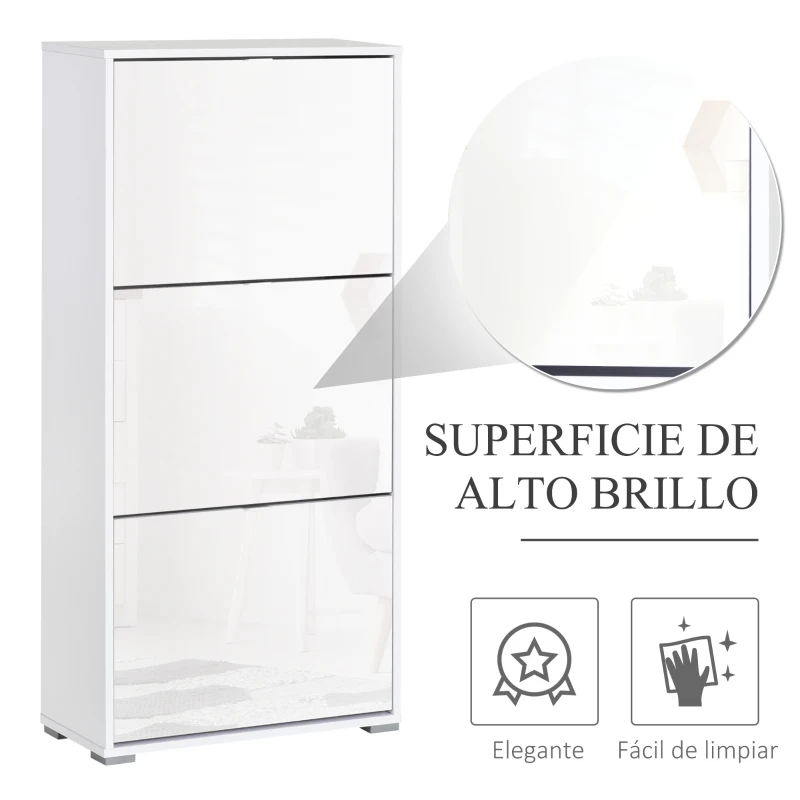 HOMCOM Armario de Zapatos Zapatero Moderno con 3 Cajones Capacidad de 18 Pares de Zapatos para Pasillo 60x26x124 cm Blanco