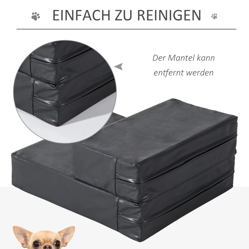 PawHut Haustiertreppe Tierunterlage 2 Stufen Klappbar Hundetreppe Treppe Unterlage für Katzen und Hunde Schwarz L45 x B39 x H20 cm