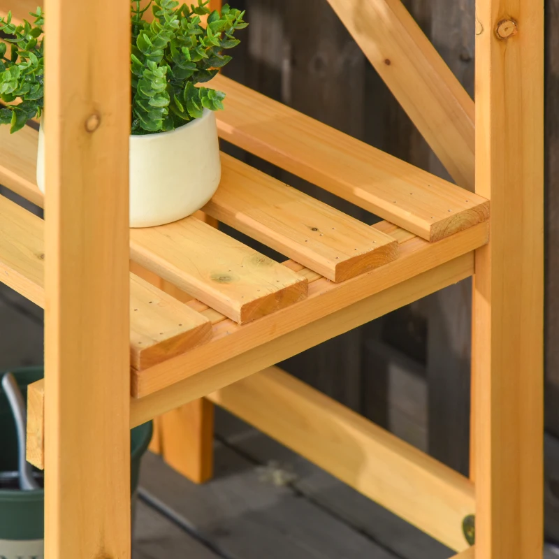 Outsunny Mesa de Plantación Plegable Mesa de Jardinería de Madera con Placa de Zinc y Estante para Jardín Terraza Balcón 85x44x89 cm Amarillo