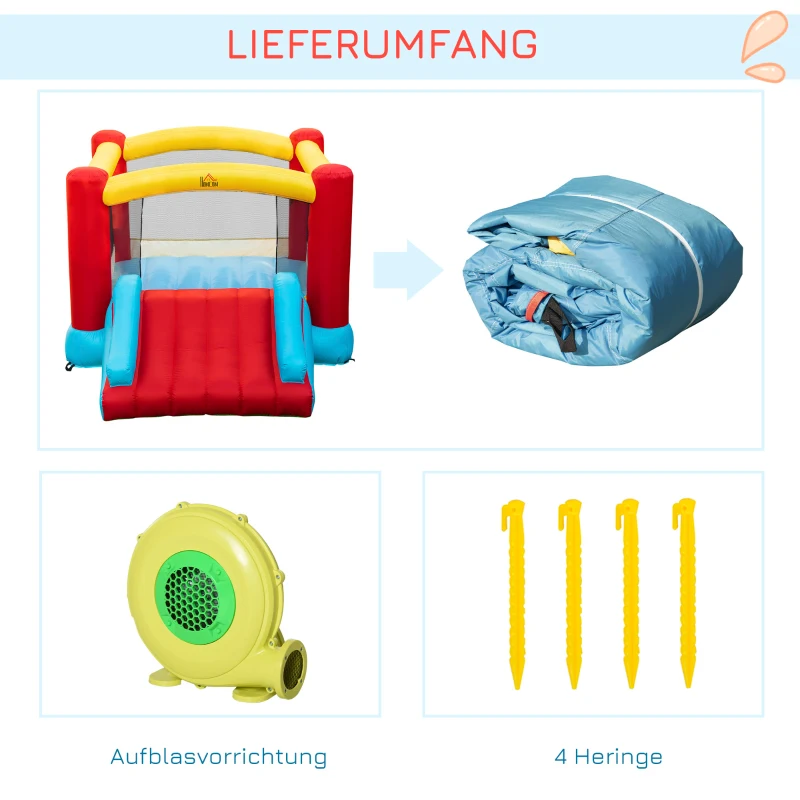 HOMCOM Hüpfburg mit Gebläse Springburg Spielburg Rutsche Spielhaus aufblasbar 420D Oxford-Gewebe Outdoor groß bunt 366 x 274 x 183 cm