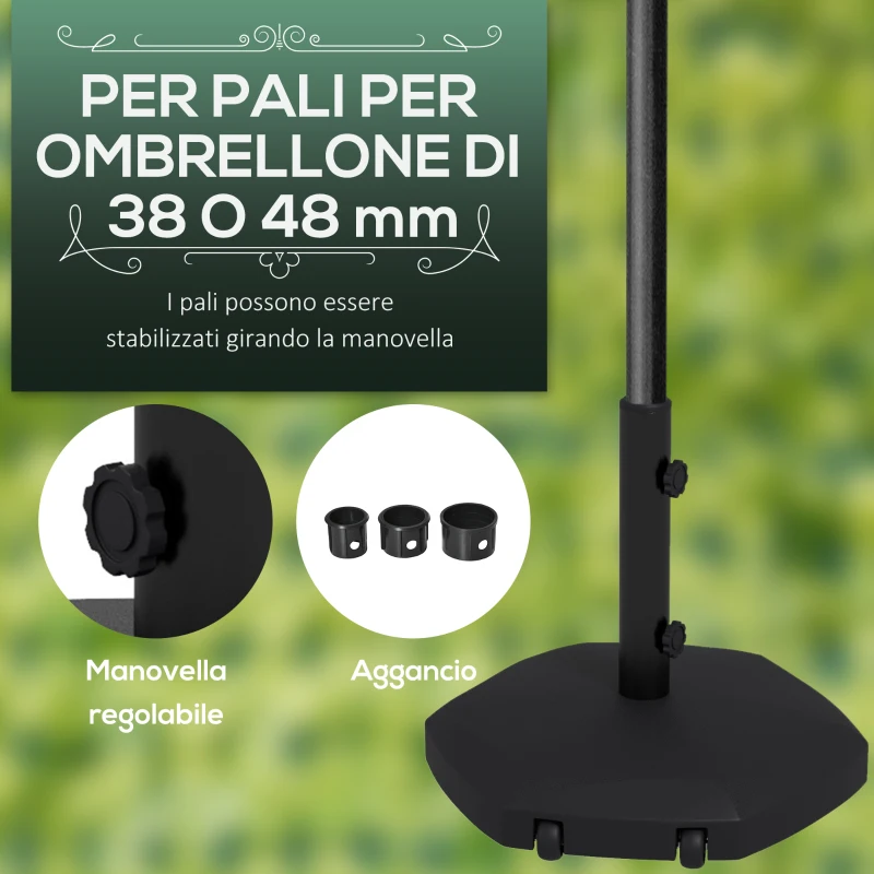 Outsunny Base per Ombrellone 25kg in Cemento e Plastica per Pali da 38-48mm, Ø54x46,5cm, Nero