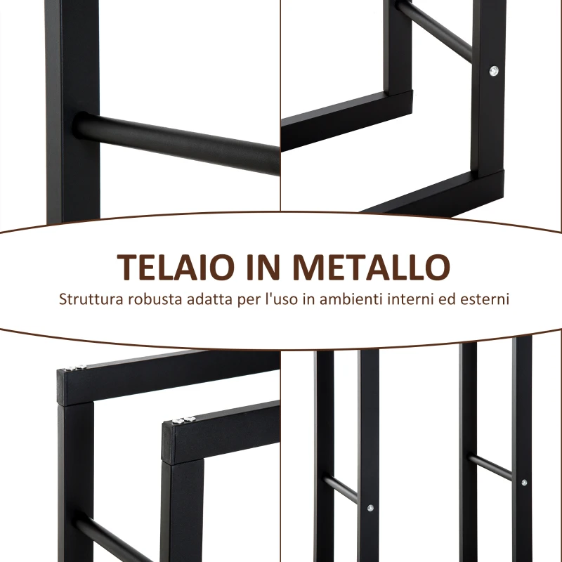 HOMCOM Porta Legna Verticale in Metallo Nero da Interni ed Esterni con Portata 100 kg max, 40x25x100 cm