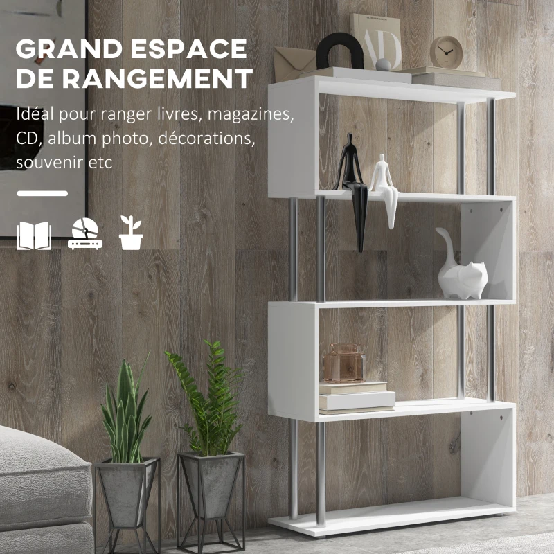 HOMCOM Lot de 2 bibliothèques étagère Design Contemporain en S 4 Niveaux 80L x 30l x 145H cm Coloris Blanc