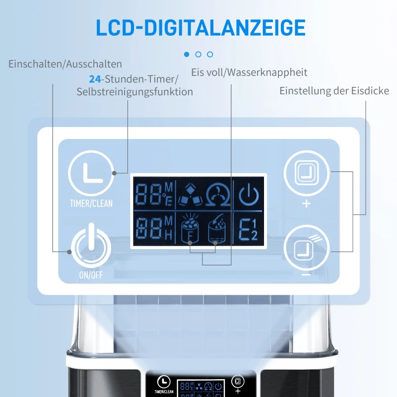 HOMCOM Eiswürfelmaschine Eiswürfelspender Ice-Maker 20kg/24h 2,3L Eiswürfelbereiter mit 3,2 L Wassertank, Schwarz(m-6)