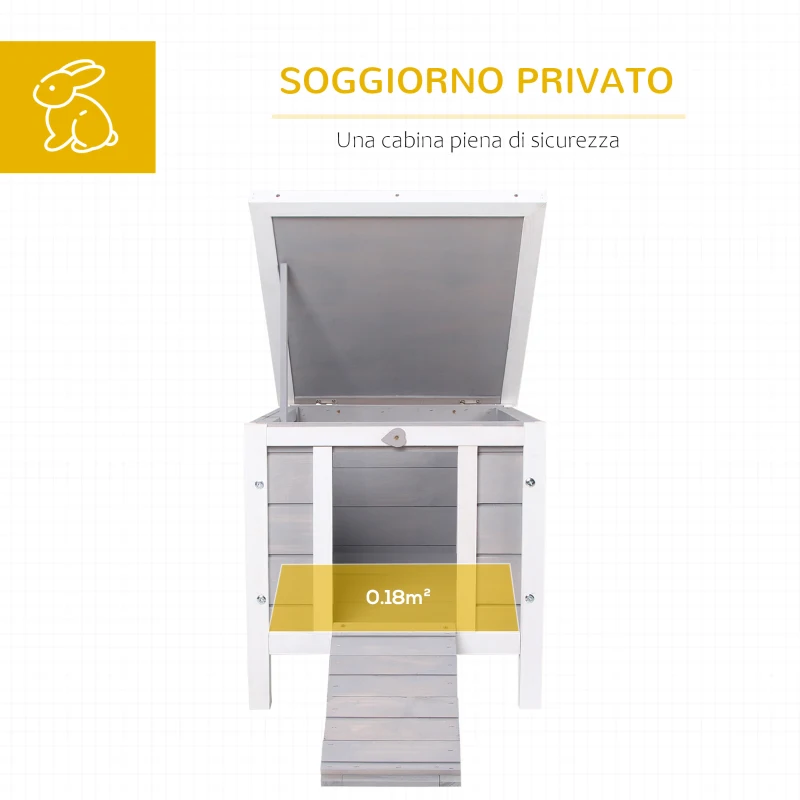 PawHut Gabbia per Conigli in Legno da Esterno con Tetto in Asfalto e Rampa Antiscivolo, 42x51x43cm, Grigia