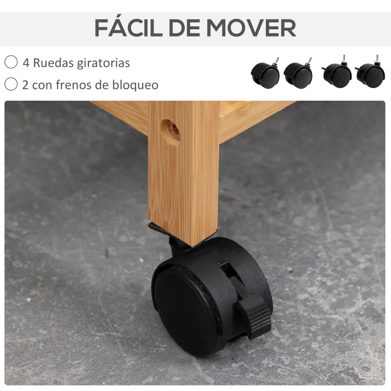 HOMCOM Cesto para Ropa Sucia Cesta para la Colada de Bambú con 2 Bolsas de Tela Extraíbles y Ruedas 42x35x84,5 cm Gris