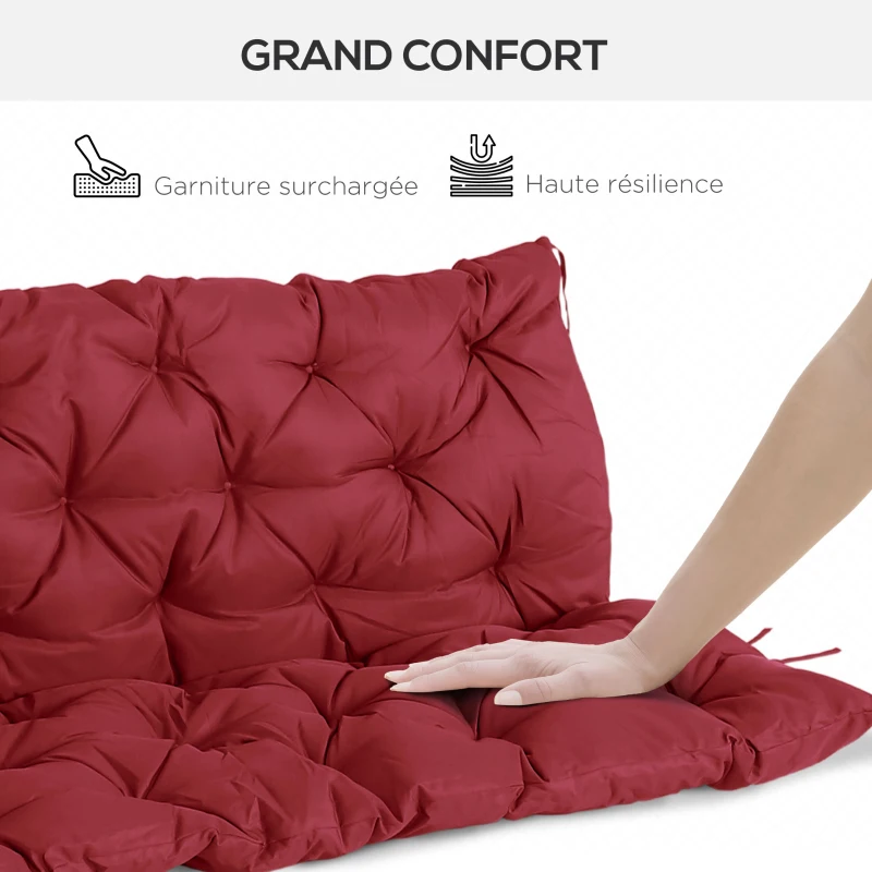 Outsunny Coussin Matelas Assise Dossier pour Banc de Jardin balancelle canapé 3 Places Grand Confort 150 x 98 x 8 cm Rouge