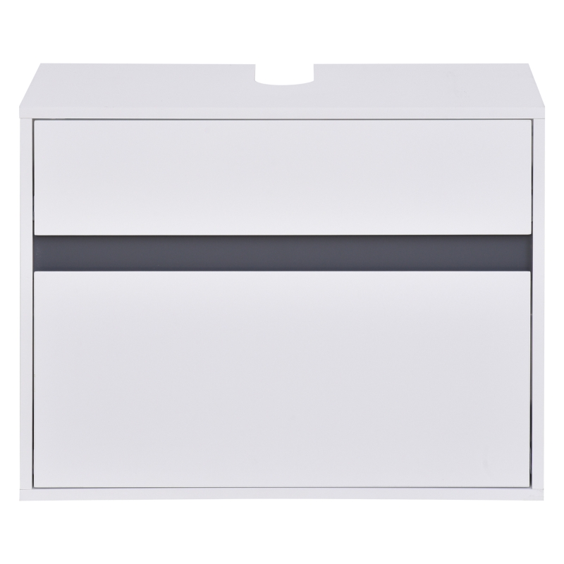 HOMCOM Mobiletto Sottolavabo e Copricolonna per il Bagno, in Legno Bianco con 2 Cassetti e Taglio a U, 67 x 36 x 52cm