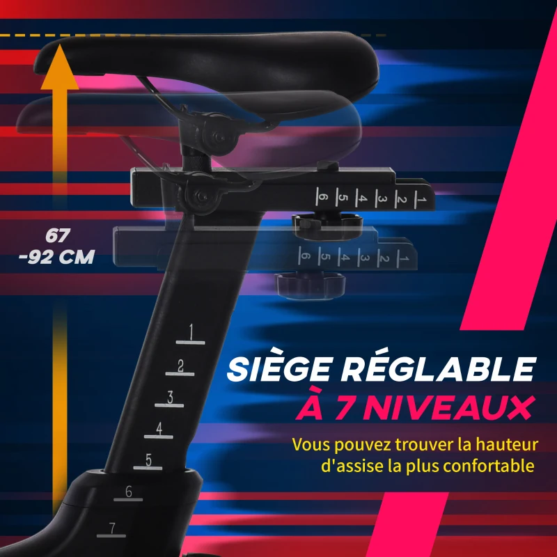 HOMCOM Vélo d'appartement ergomètre vélo de biking résistance magnétique selle réglable 2 roulettes de déplacement écran LCD acier rouge noir