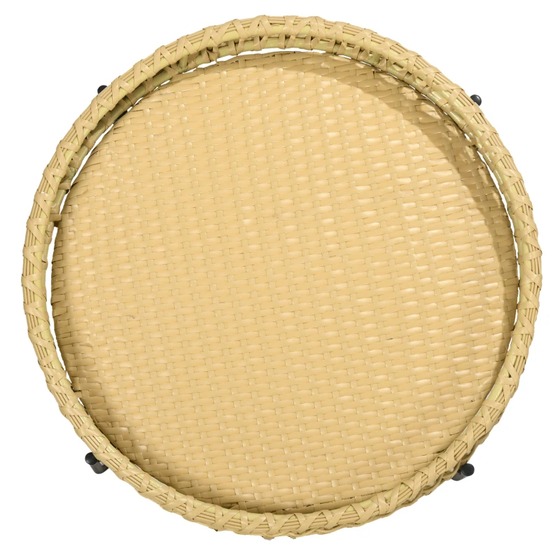 Outsunny Table basse de jardin ronde avec plateau en résine tressée aspect rotin et piètement en métal noir - 68 x 68 x 30 cm