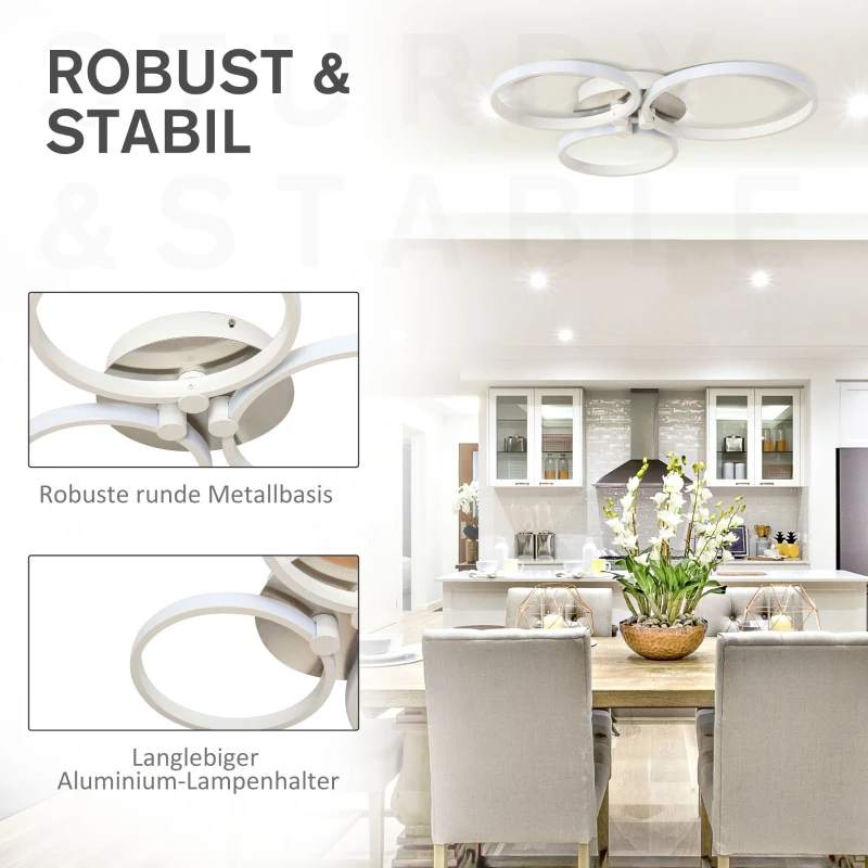 HOMCOM Deckenleuchte, modernes Design, LED-Leuchte, Silber + Weiß