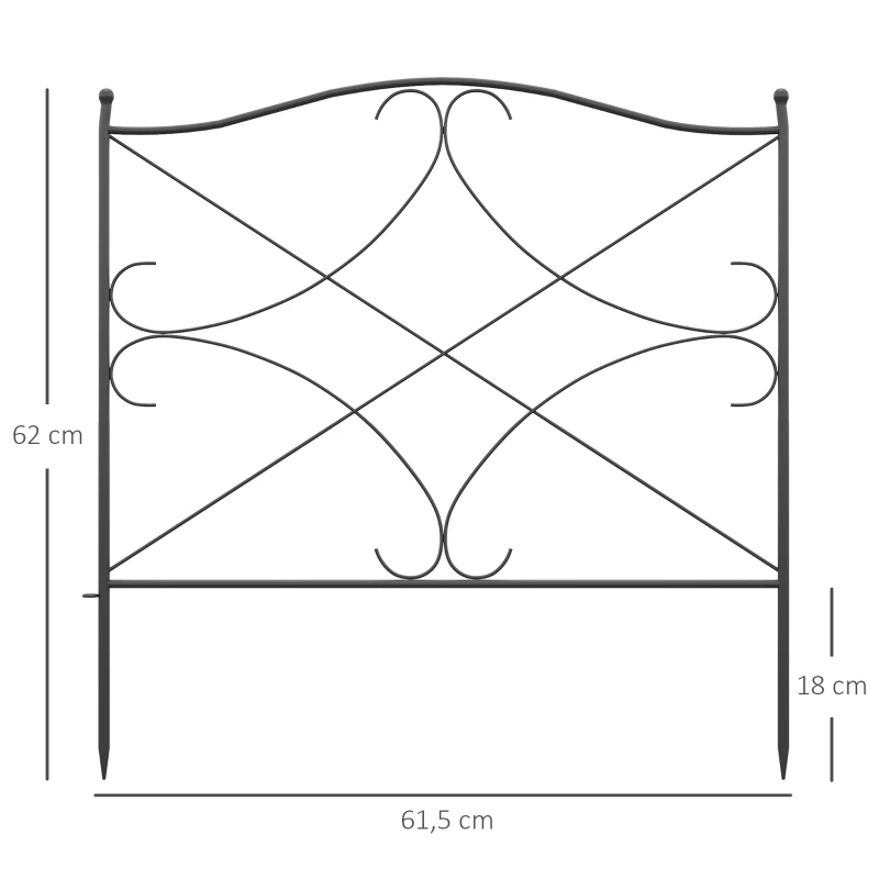 Outsunny Vallas Decorativas para Jardín de 5 Paneles 305x62 cm Cerca de Privacidad de Metal con Estacas y Bordes de Césped Negro