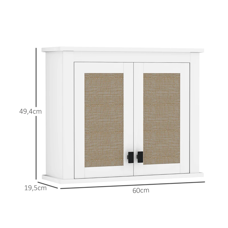 HOMCOM Armario de Pared para Baño Mueble de Baño Suspendido con 2 Puertas de Ratán PE Estante Ajustable 60x19,5x49,4 cm Blanco