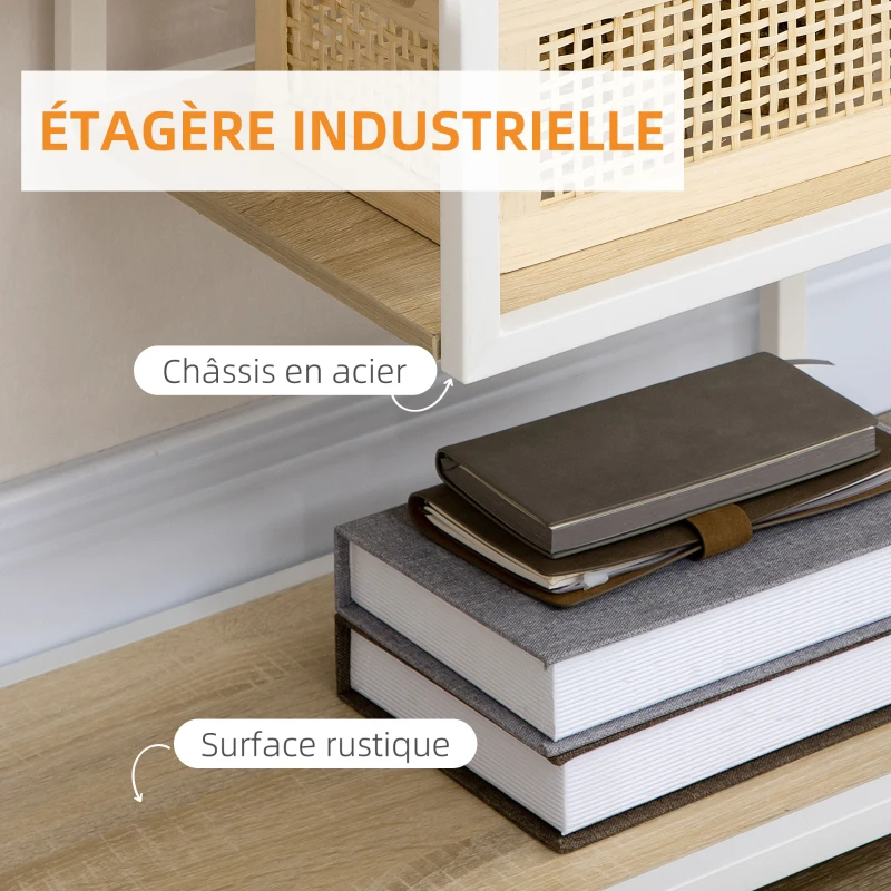 HOMCOM Bibliothèque étagère de rangement à 7 niveaux cadre en acier style industriel 83 x 34 x 180 cm chêne