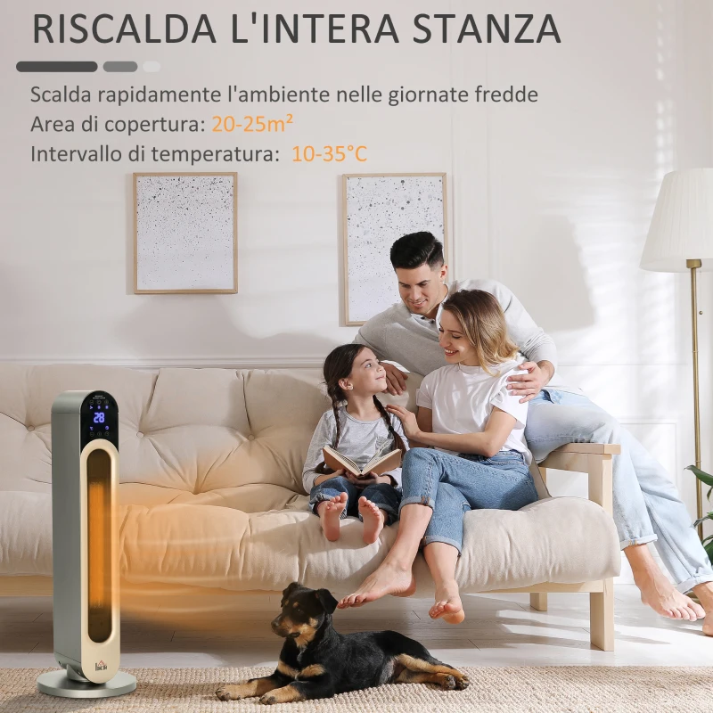 HOMCOM Stufetta Elettrica a 3 Modalità di Riscaldamento Regolabile con Telecomando, Φ25x73.5 cm, Argento