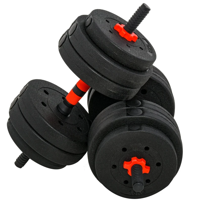 HOMCOM 25kg 2 IN 1 Adjustable Dumbbells Weight Set, Dumbbell Hand Weight Barbell for Body Fitness, Lifting Training for Home, Office, Gym, Black