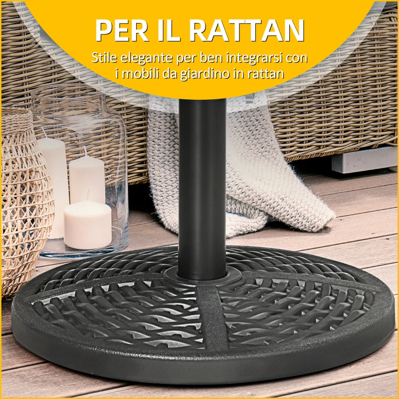 Outsunny Base per Ombrellone da Giardino Rotonda Effetto Rattan Ø45cm Peso da 9.5kg, Nero