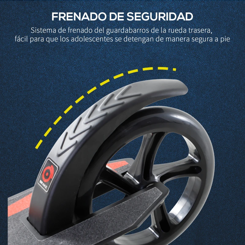 HOMCOM Patinete Plegable de Aluminio para Niños de +14 años Scooter Patinete Ligero Altura Ajustable 82-97 cm Pedal Inferior Pata de Cabra 2 Ruedas Grandes Ø230mm Frenado Aluminio Carga 100kg Negro