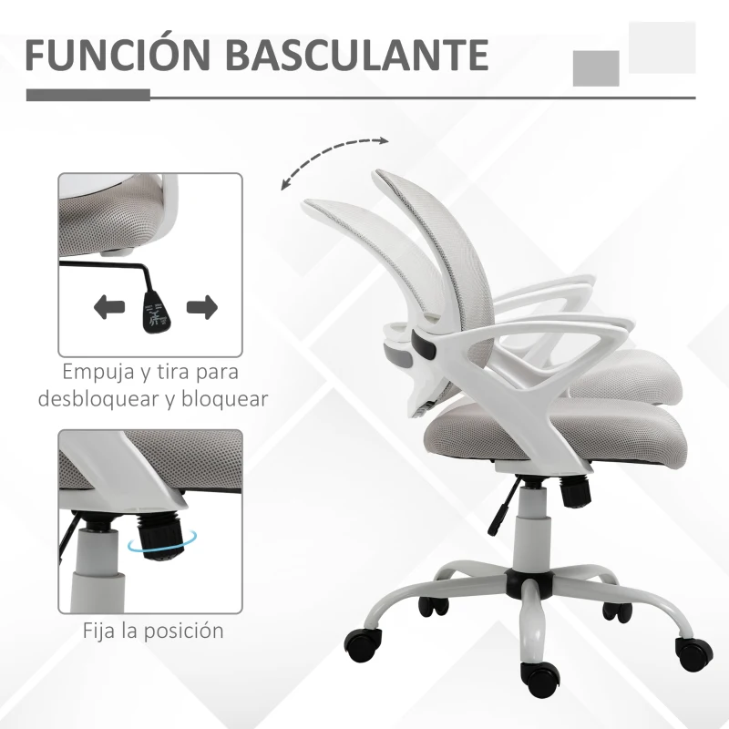 Vinsetto Silla de Oficina Silla de Escritorio de Malla Transpirable Basculante con Altura Ajustable Asiento Giratorio 360° y Soporte Lumbar 61x61x89-99 cm Gris