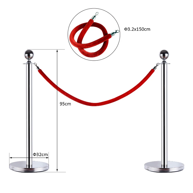Outsunny Transenne Elimina Separacode Paletti di Delimitazione con Corde Rosso Acciaio Inox Ф32 x 95CM Argento