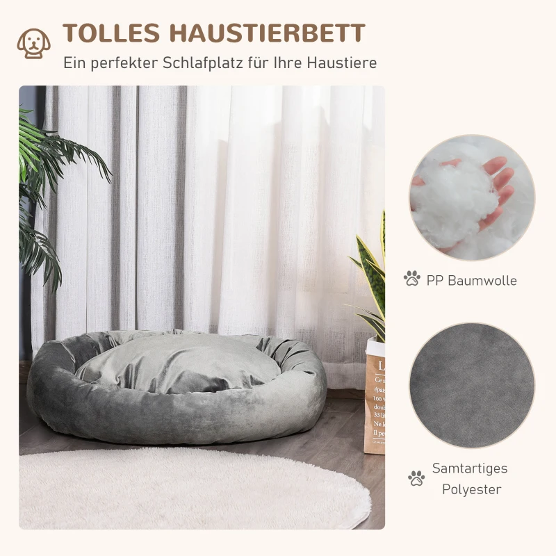 PawHut Hundebett Hundematte Hundekissen Hundematratze Hundesofa Tierbett Haustierbett rund abnehmbar waschbar für Hunde Katzen samtartiges Polyester Dunkelgrau 81,5 x 58 x 18 cm