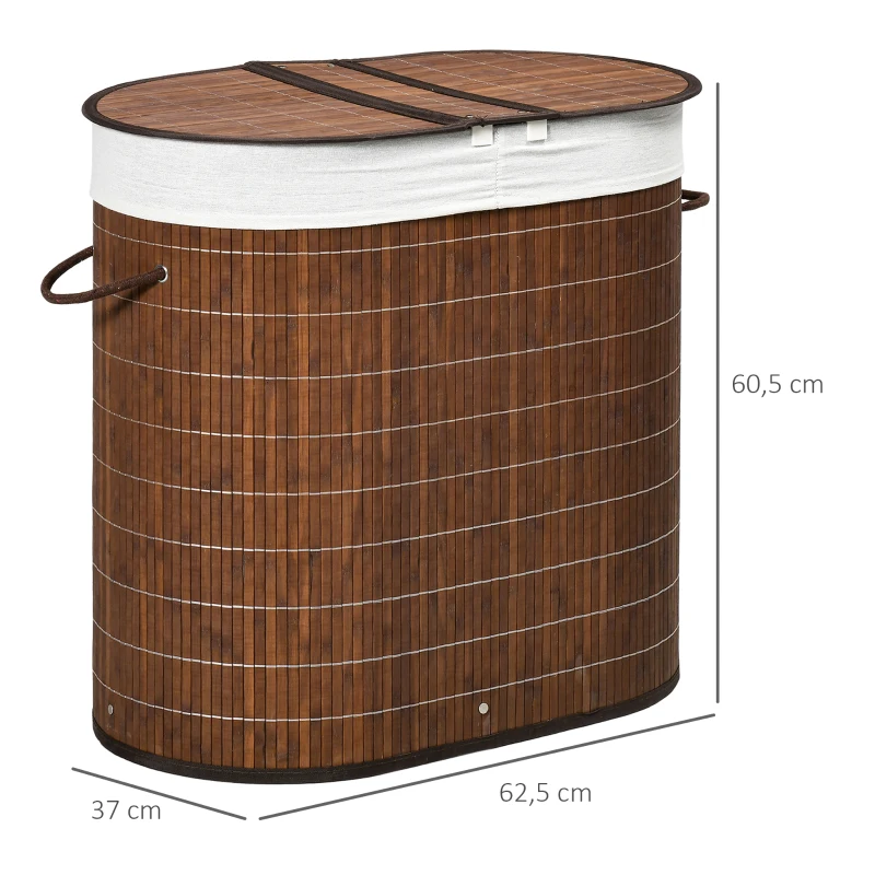 HOMCOM Wäschekorb Wäschesammler, 100L Fassungsvermögen, abnehmbarer Deckel, 38 cm x 38 cm x 57 cm, Braun