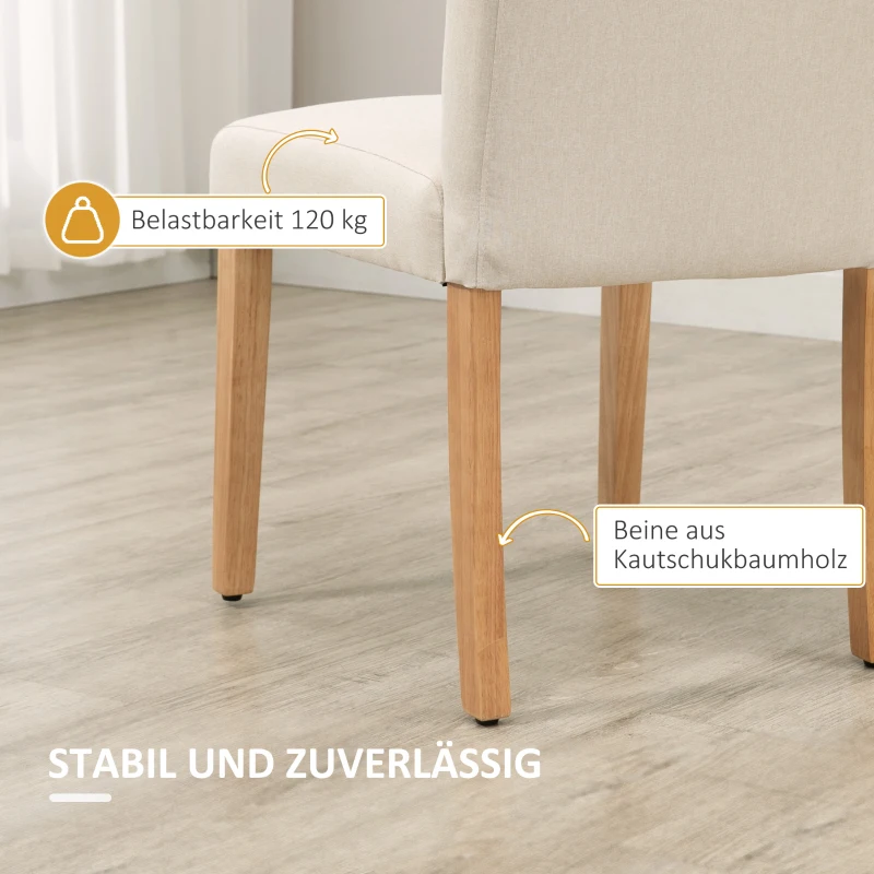 HOMCOM 2er-Set Esszimmerstühle Essstühle mit gepolstertem Sitz Stuhl Polsterstuhl Küchenstuhl Leinen-Polyester-Gewebe Schaumstoff Gummiholz Beige 50 x 62 x 96 cm
