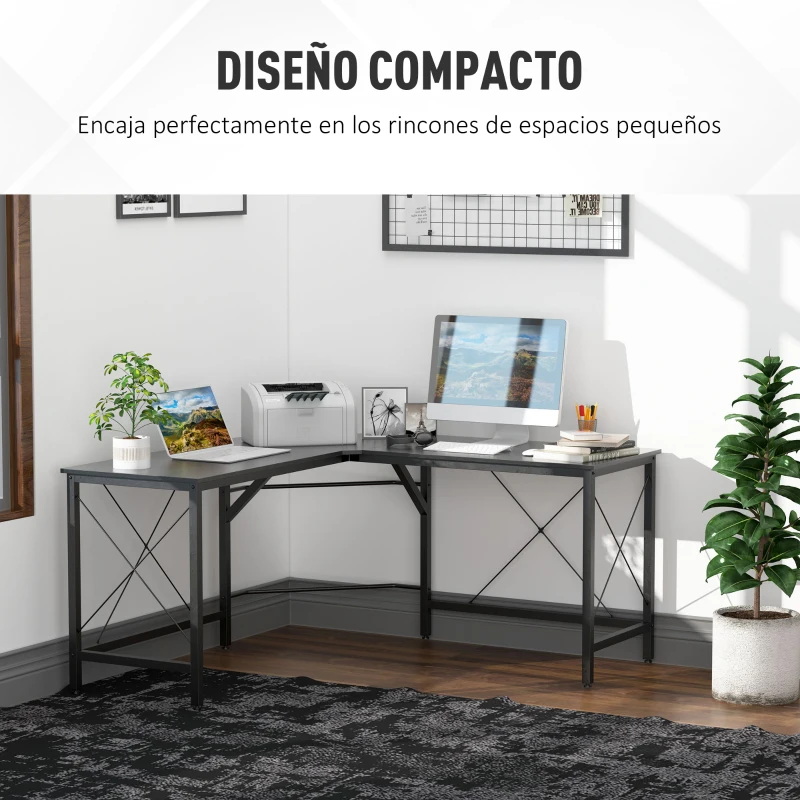 HOMCOM Escritorio Esquinero Moderno con Marco de Acero Carga 70 kg para Oficina Hogar Estudio 150x150x76 cm Negro