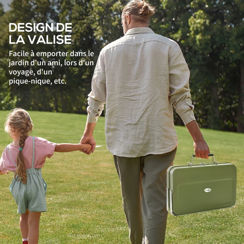 Outsunny Mini barbecue à charbon BBQ portable avec coque de valise barbecue de table pliable pour jardin 47 x 30 x 28 cm vert