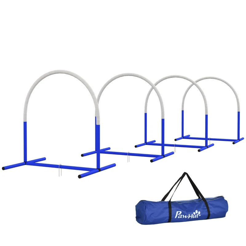 PawHut Set de Entrenamiento de Agilidad para Perros de 4 Piezas con Bolsa de Transporte para Entrenamiento Suave Blanco y Azul