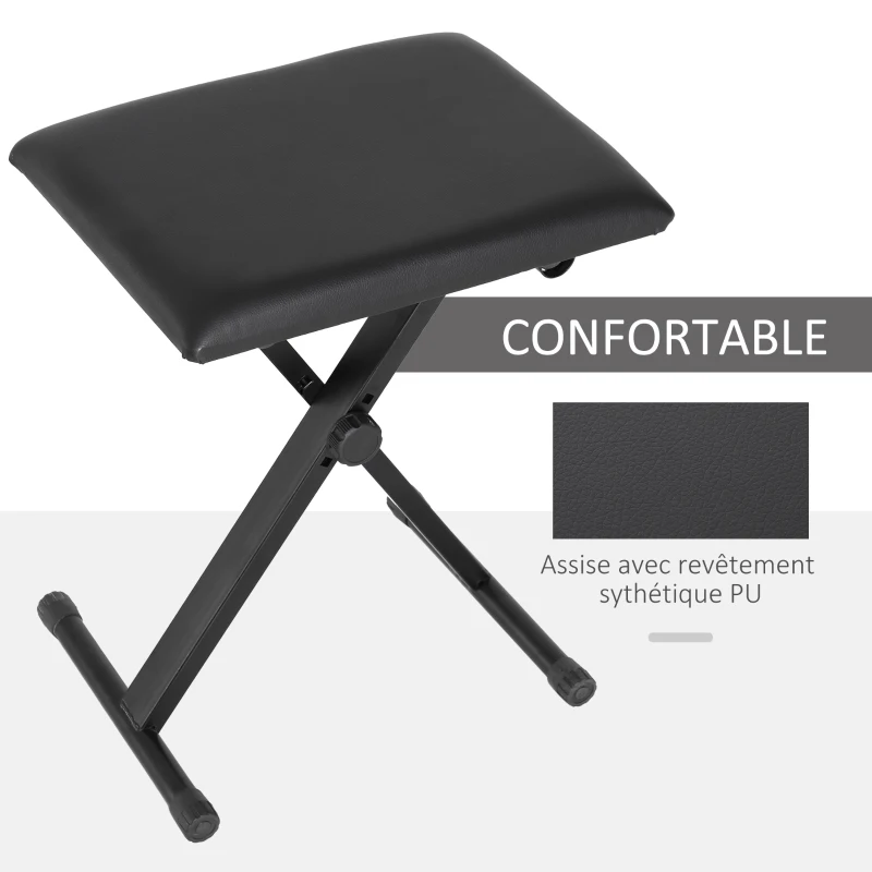 HOMCOM Tabouret banquette réglable pliable pour piano et clavier acier revêtement synthétique noir