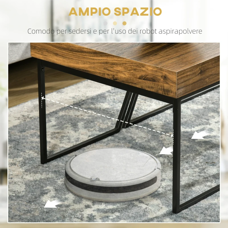 HOMCOM Set 2 Tavolini da Caffè in Truciolato e Acciaio, Tavolo Nero 80x60x42 cm e Tavolo Marrone 60x60x46 cm