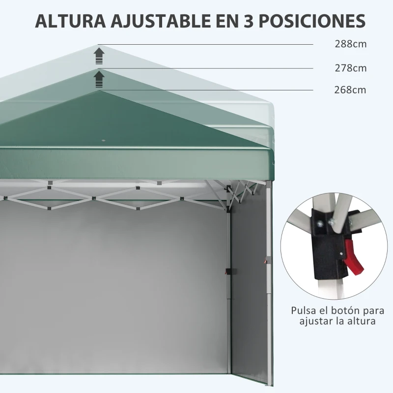Outsunny Carpa Plegable Pop-up 3x3 m con 2 Paredes Laterales Anti-UV Altura Ajustable Sacos de Arena y Bolsa de Transporte Verde