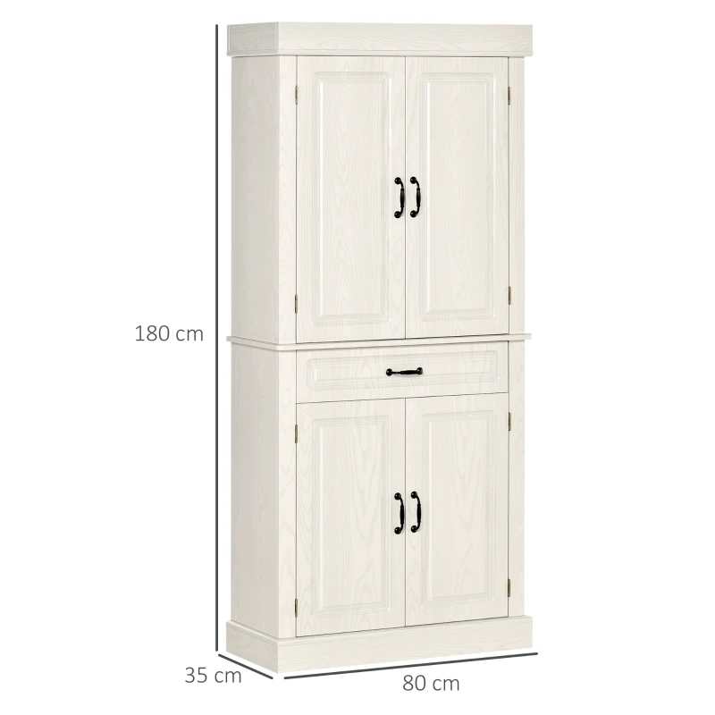 HOMCOM Credenza Cucina con 2 Armadietti e Cassetto in Stile Coloniale, 80x35x180cm Bianco