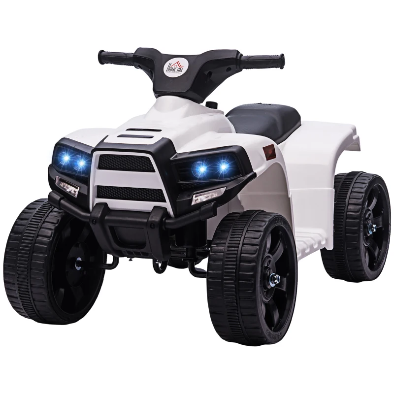 HOMCOM Quad Eléctrico para Niños 18-36 Meses Cuatrimoto Infantil a Batería 6V Faros Bocina Velocidad 0-3 km/h 65x40x43cm Blanco