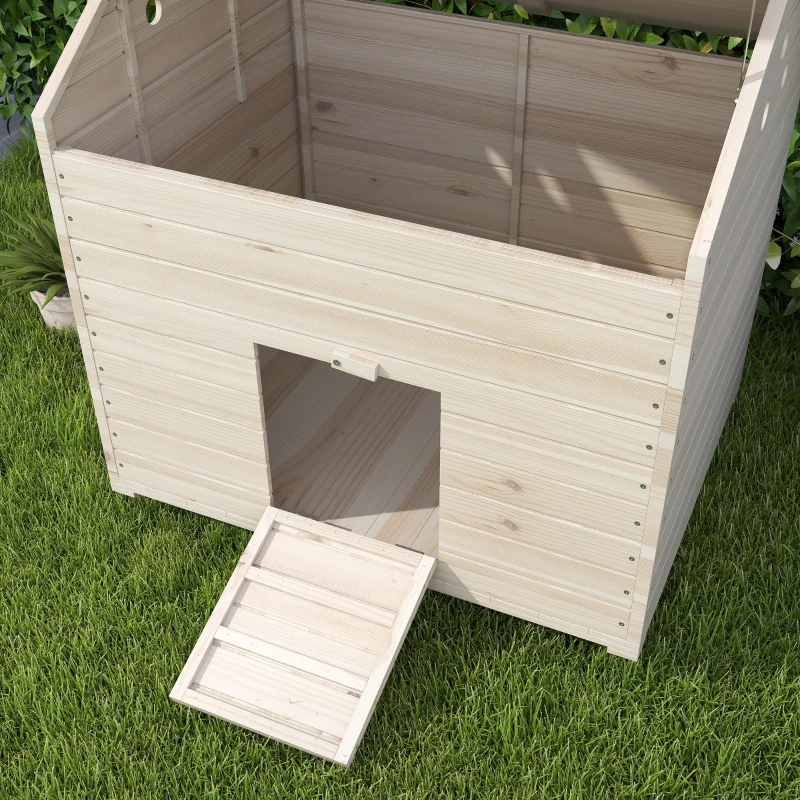 PawHut Wooden Duck House Poultry Coop for 2-4 Ducks with Openable Roof Raised Feet Air Holes Natural