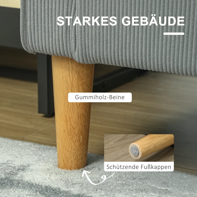 HOMCOM Zweisitzer-Sofa mit Stauraum und soliden Holzbeinen, für Wohnzimmer, Schlafzimmer, 117 x 63 x 79 cm, Hellgrau(m-7)