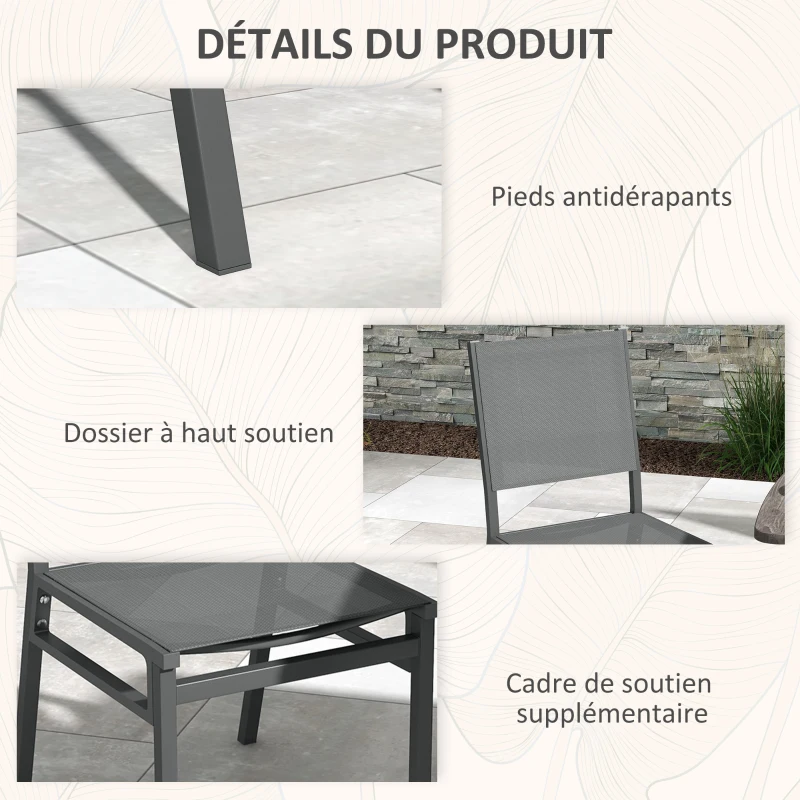Outsunny Lot de 4 chaises de jardin en aluminium et revêtement maille textilène pour salle à manger extérieur