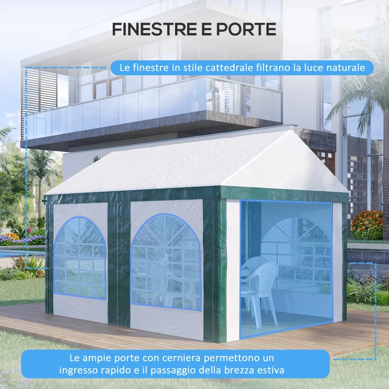 Outsunny Tendone da Giardino 4x3m per 12 Persone con Doppio Ingresso, Bianco e Verde