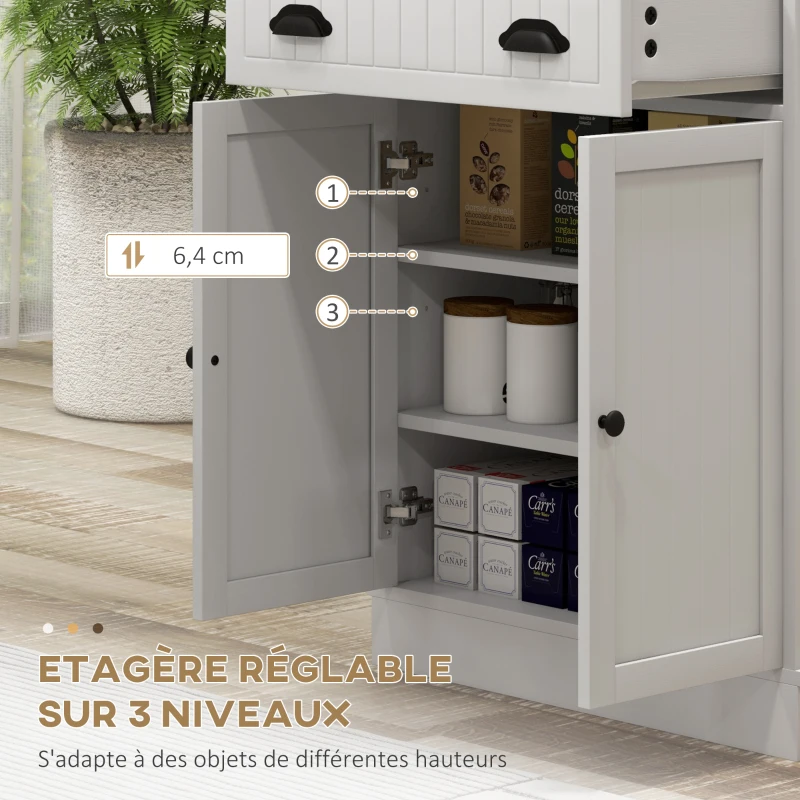 HOMCOM Meuble armoire micro-ondes pour cuisine avec espace ouvert 1 tiroir et placard 2 portes 61 x 35 x 125,4 cm blanc