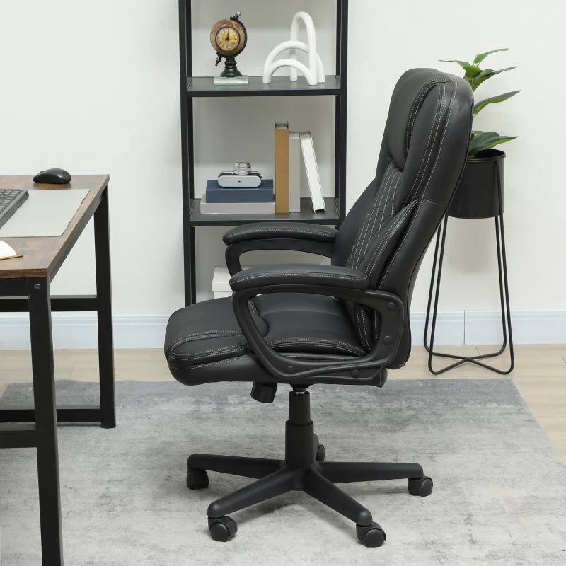 HOMCOM High Back Executive Office Chair, PU Leather Swivel Desk Chair with Tilt Function, Armrests and Adjustable Height for Home Office, Black