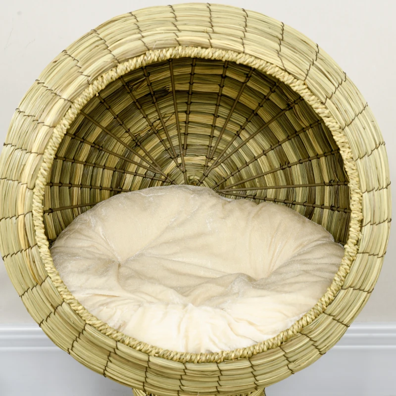 PawHut Katzenhöhle aus Seegras, 2-teilig, flexibel positionierbar, 41 cm x 41 cm x 71,5 cm, Natur