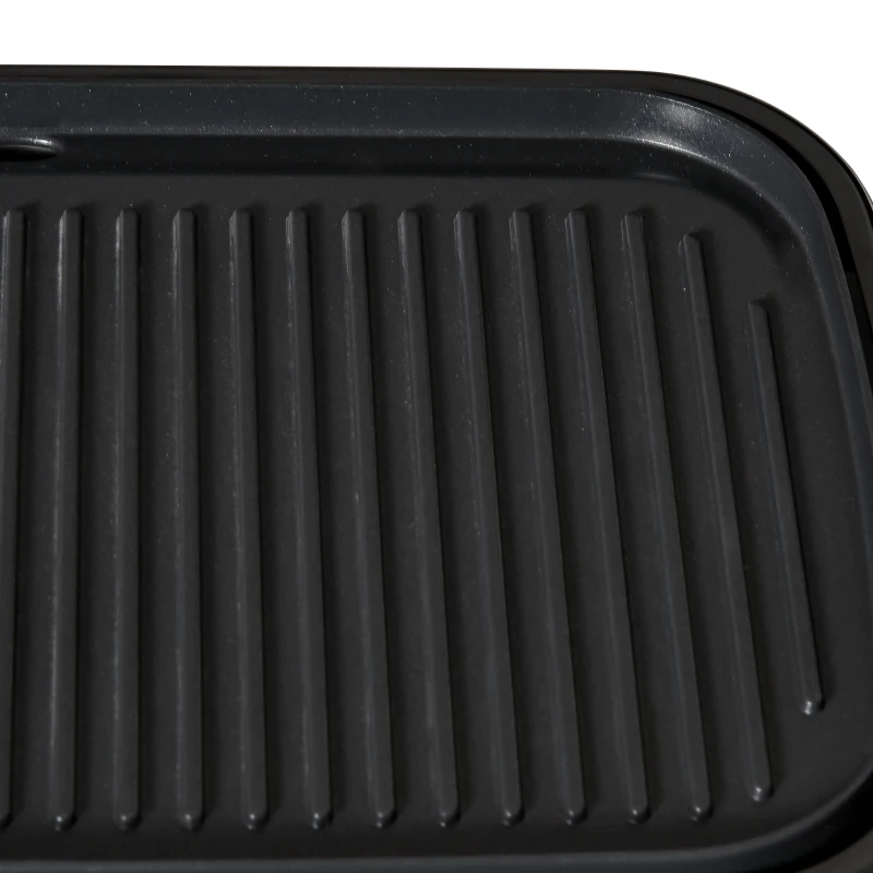 HOMCOM Plancha électrique grill sur table 2 en 1 - antiadhésif - 1600 W - thermostat réglable 5 niveaux 90°C-200°C - bac récupérateur inclus - ABS alu. noir