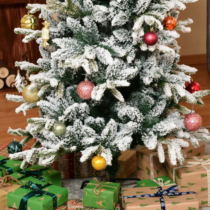 HOMCOM Árbol de Navidad Nevado 210 cm Árbol de Navidad Artificial con 784 Puntas de Rama Ignífugas y Soporte de Acero Decoración Navideña para Interiores Verde y Blanco