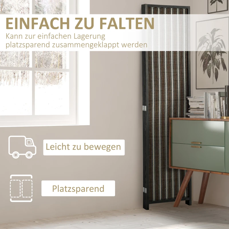 HOMCOM Parawan Dzielący Przestrzeń, Składany, Drewno Sosnowe/Bambus, 180 x 180 cm, Brązowy/Czarny