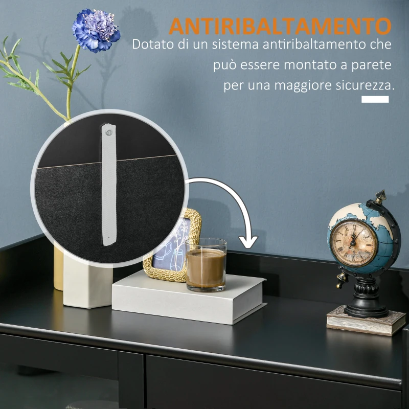 HOMCOM Armadietto Due Ante con Ripiano Regolabile e Spazi Aperti in MDF e Legno, 80x40x94.3 cm, Nero